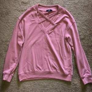 pink criss cross design sweater